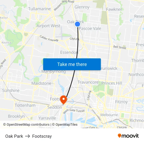 Oak Park to Footscray map