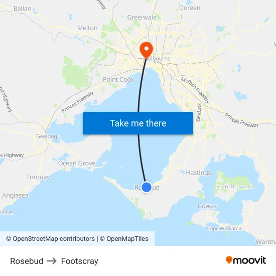 Rosebud to Footscray map