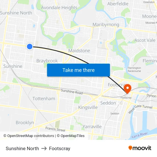 Sunshine North to Footscray map