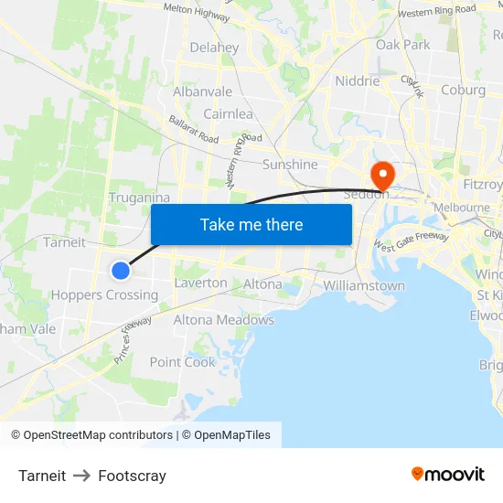 Tarneit to Footscray map