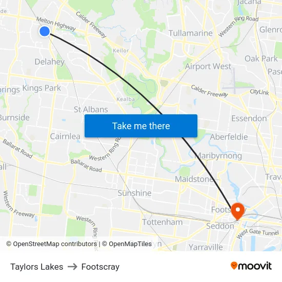 Taylors Lakes to Footscray map