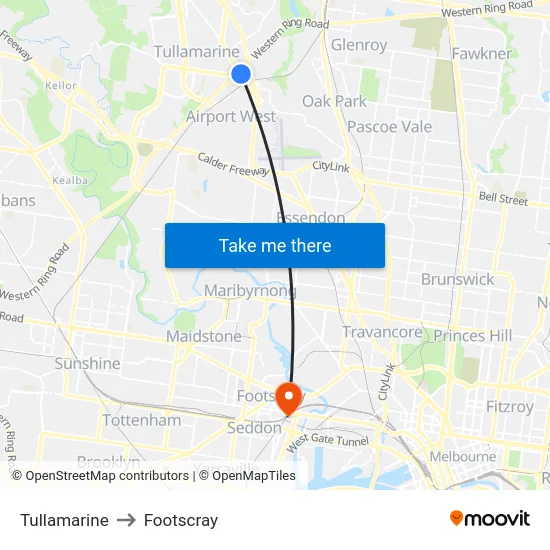 Tullamarine to Footscray map