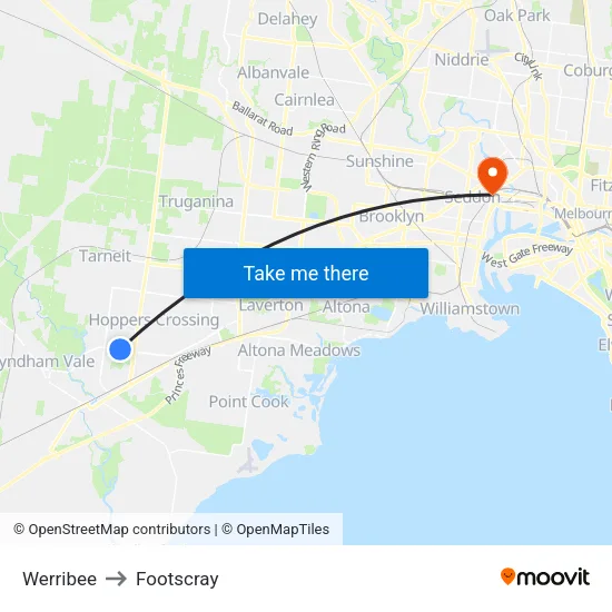 Werribee to Footscray map