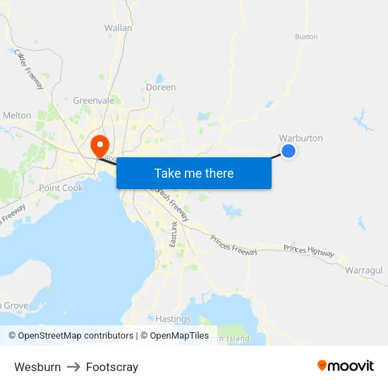 Wesburn to Footscray map