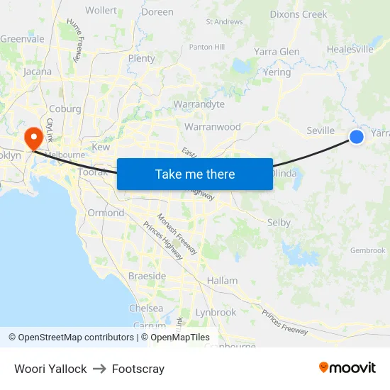 Woori Yallock to Footscray map