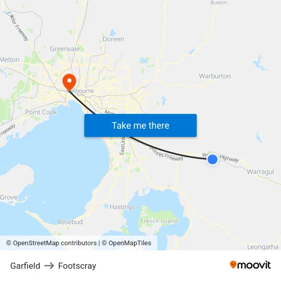 Garfield to Footscray map