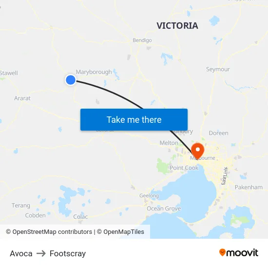 Avoca to Footscray map
