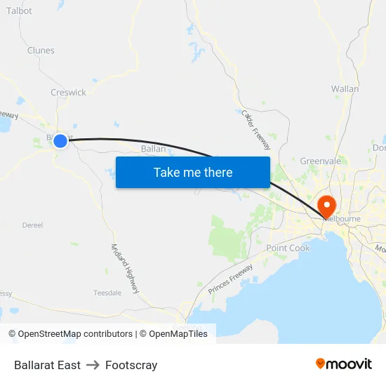 Ballarat East to Footscray map