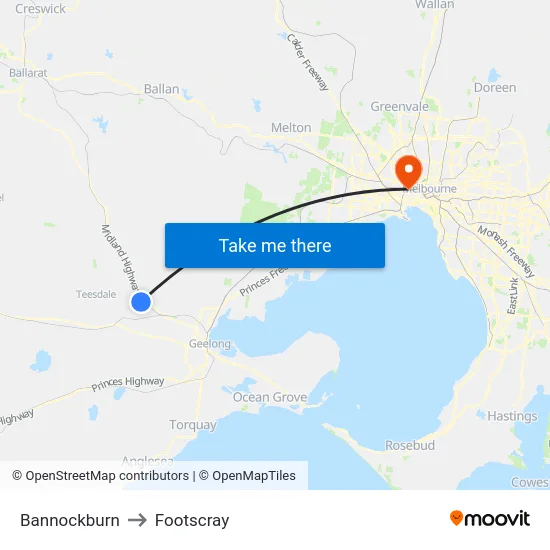 Bannockburn to Footscray map