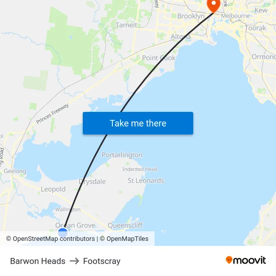 Barwon Heads to Footscray map