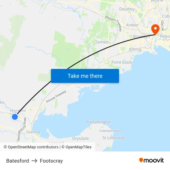Batesford to Footscray map