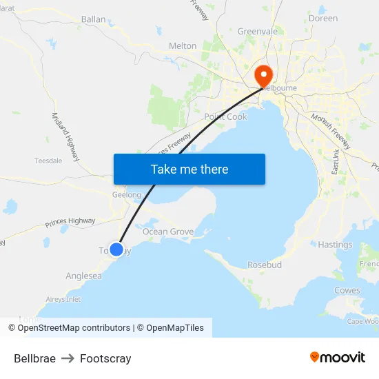 Bellbrae to Footscray map