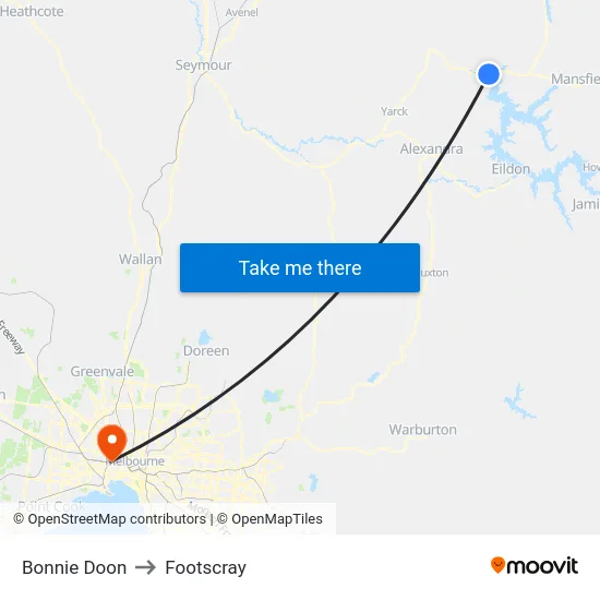 Bonnie Doon to Footscray map