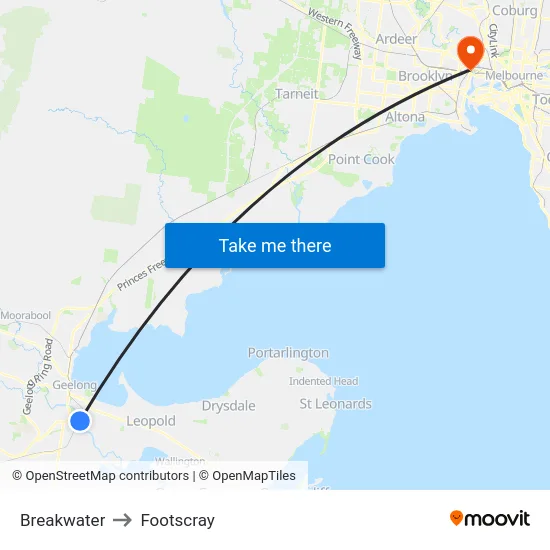 Breakwater to Footscray map