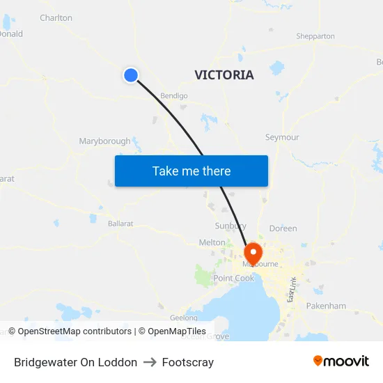 Bridgewater On Loddon to Footscray map