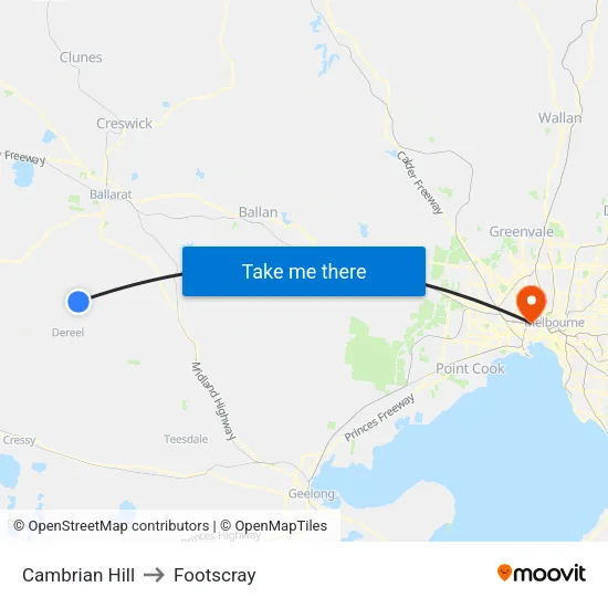 Cambrian Hill to Footscray map