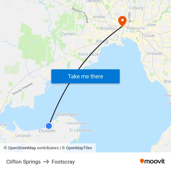 Clifton Springs to Footscray map