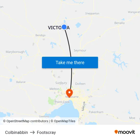 Colbinabbin to Footscray map