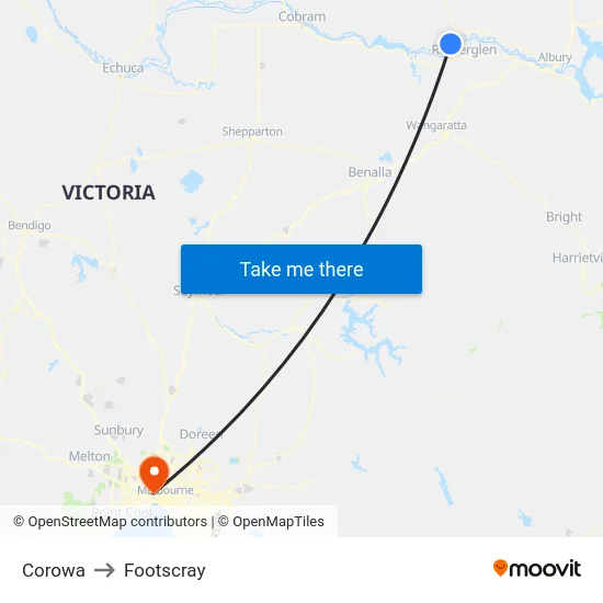 Corowa to Footscray map