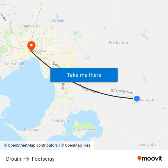Drouin to Footscray map