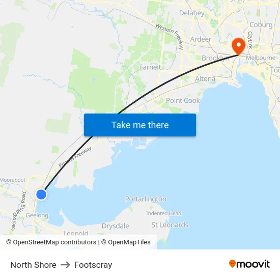 North Shore to Footscray map
