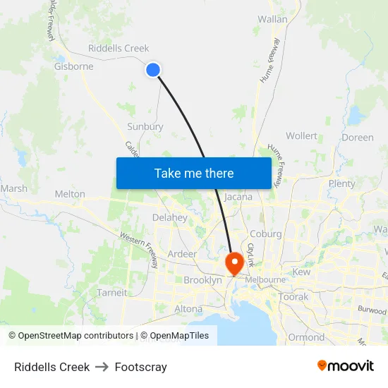 Riddells Creek to Footscray map