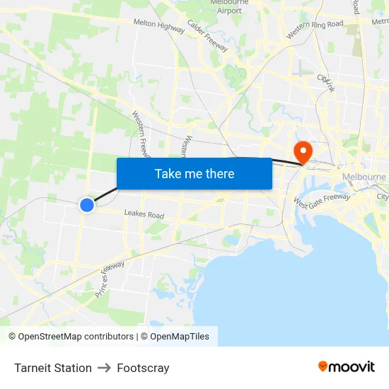 Tarneit Station to Footscray map