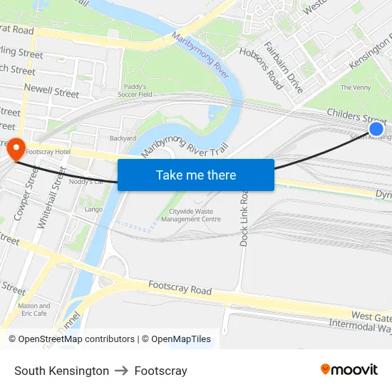 South Kensington to Footscray map