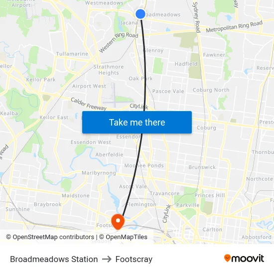 Broadmeadows Station to Footscray map