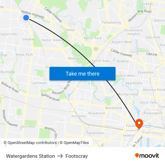 Watergardens Station to Footscray map
