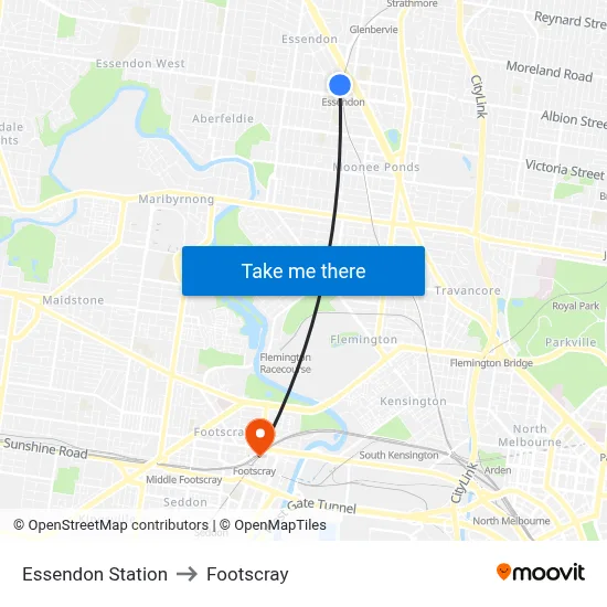 Essendon Station to Footscray map