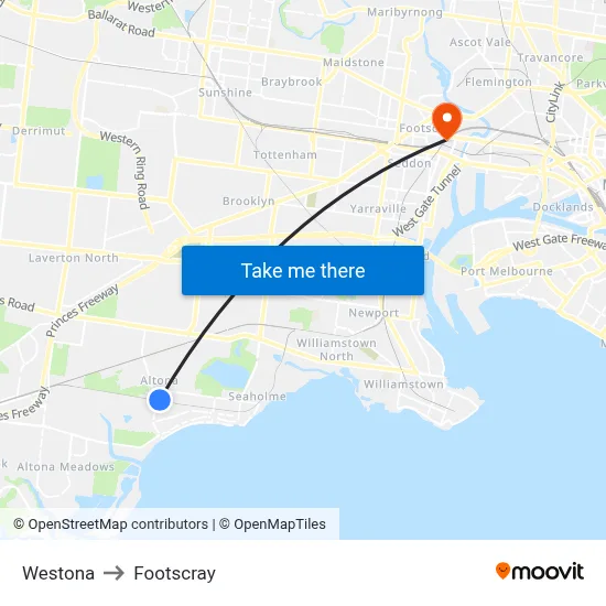 Westona to Footscray map
