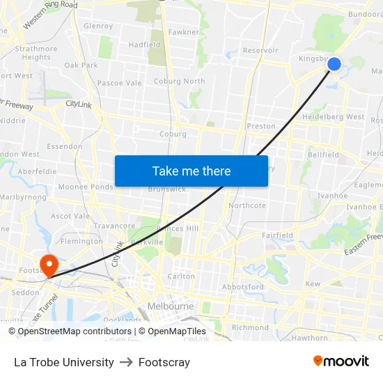 La Trobe University to Footscray map