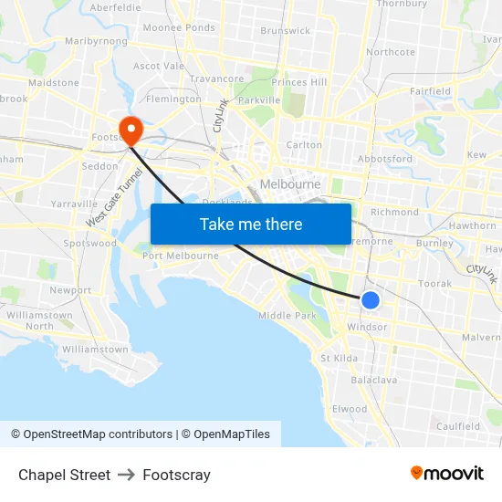 Chapel Street to Footscray map