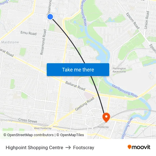 Highpoint Shopping Centre to Footscray map