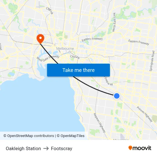 Oakleigh Station to Footscray map