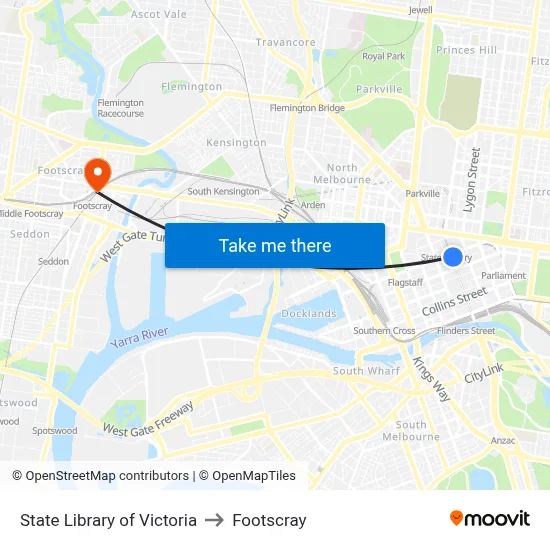 State Library of Victoria to Footscray map