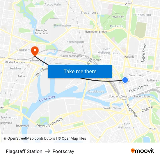 Flagstaff Station to Footscray map