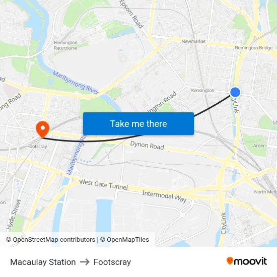 Macaulay Station to Footscray map