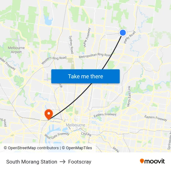 South Morang Station to Footscray map