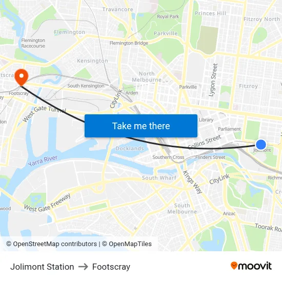 Jolimont Station to Footscray map