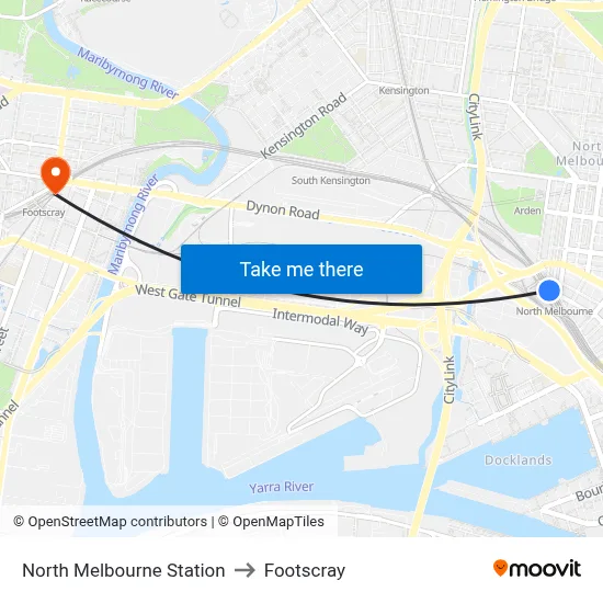 North Melbourne Station to Footscray map