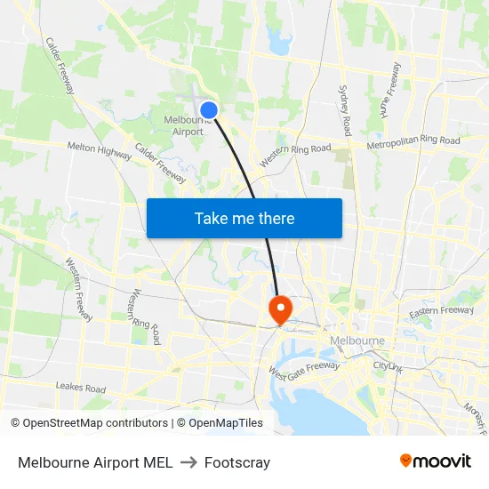 Melbourne Airport MEL to Footscray map