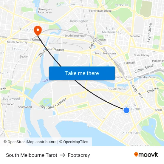 South Melbourne Tarot to Footscray map