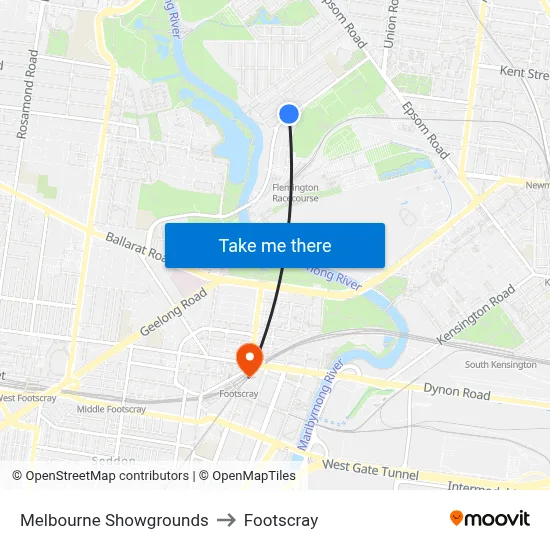 Melbourne Showgrounds to Footscray map