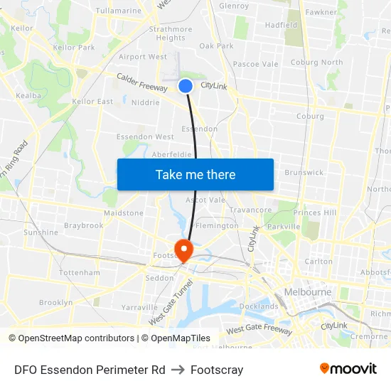 DFO Essendon Perimeter Rd to Footscray map