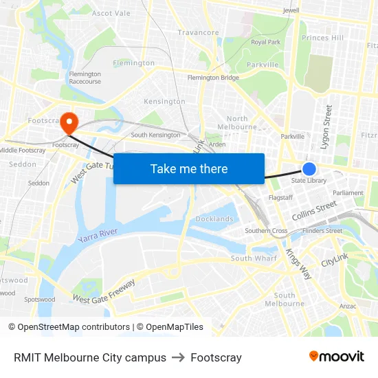 RMIT Melbourne City campus to Footscray map