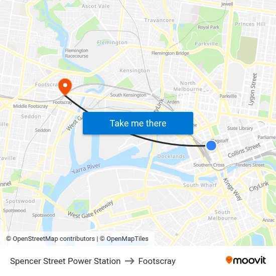 Spencer Street Power Station to Footscray map