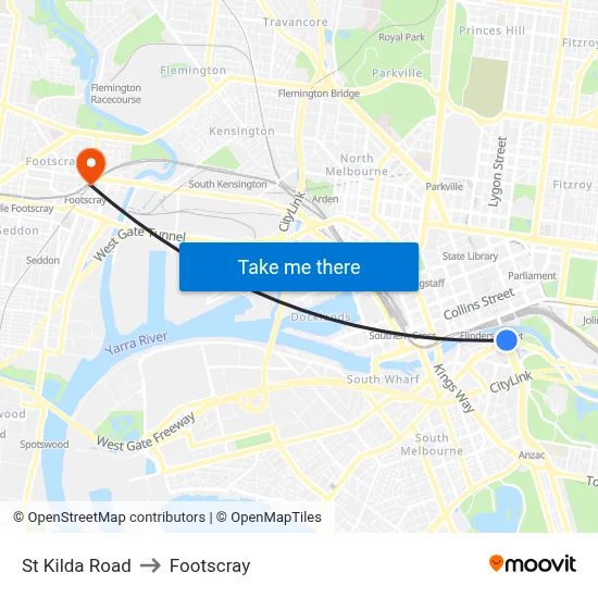 St Kilda Road to Footscray map