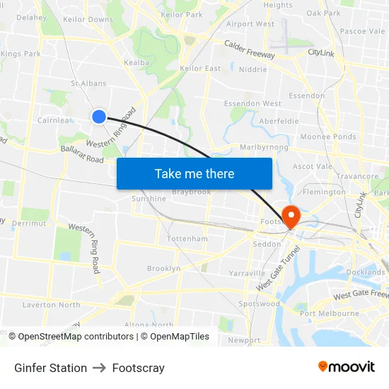 Ginfer Station to Footscray map